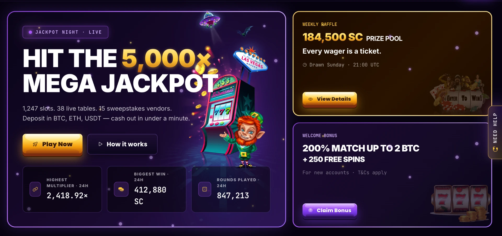 Ora Games jackpot night hero with weekly raffle and welcome bonus panels